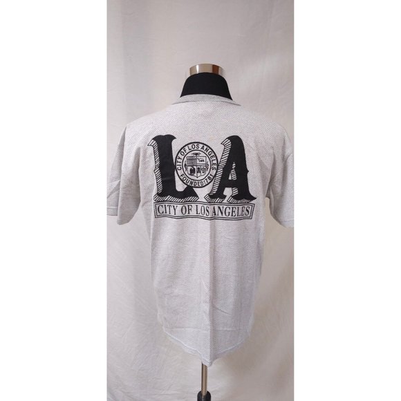 4CO Mens Large Grey Octagon Pattern City Of Los Angeles Short Sleeve Polo Shirt - Picture 10 of 15